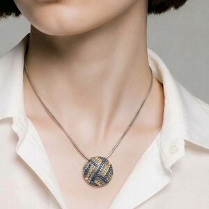 Gold and Blue Striped Pendant Necklace